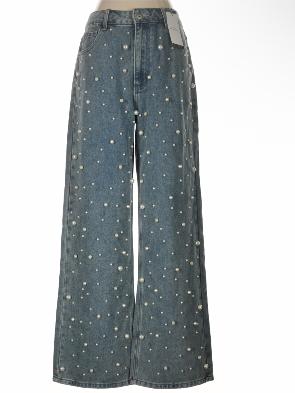 Stylish NWT Anewsta Pearl Embellished Wide Leg Jeans Size M